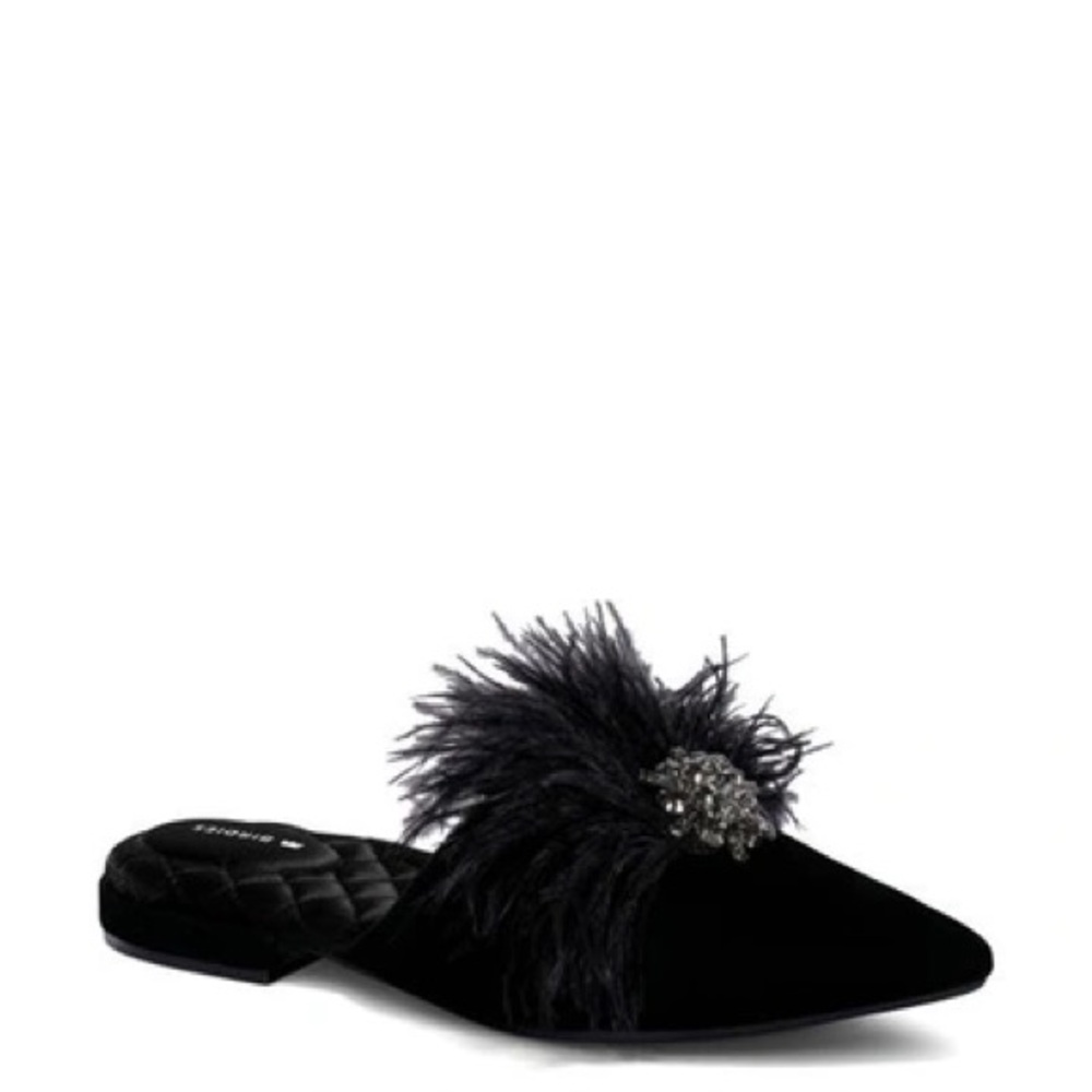 Birdies Dove Black Feathered Mules - Sz. 10 - New in Box - Picture 2 of 14